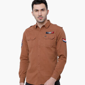 Men Brown Slim Fit Solid Casual Shirt