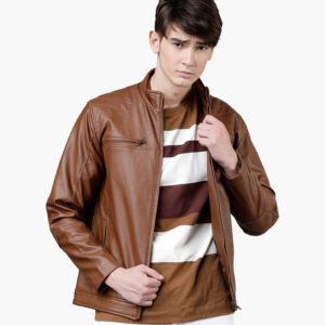 Brown Solid Biker Jacket