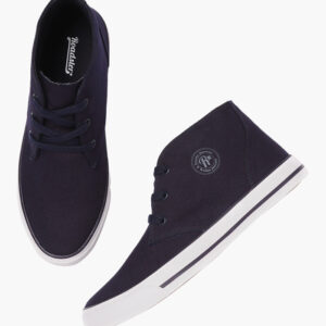 Navy Blue Solid Mid-Top Sneakers