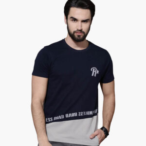 Men Navy Printed Round Neck T-shirt